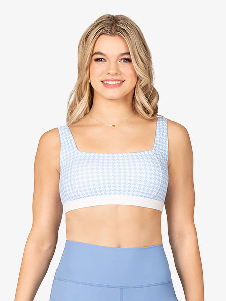 Lumi Collective | Houndstooth Color Block Bra Top | Carolina Blue