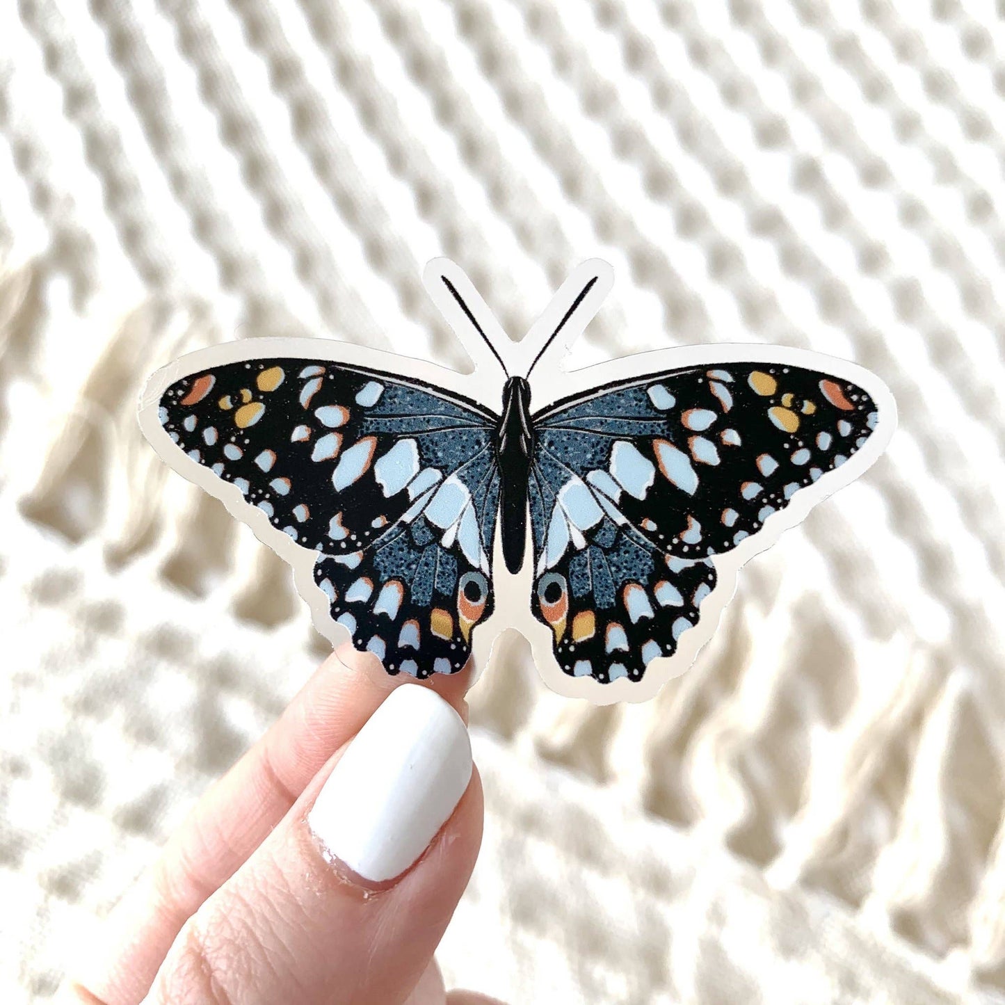 Clear Blue Speckled Butterfly Sticker