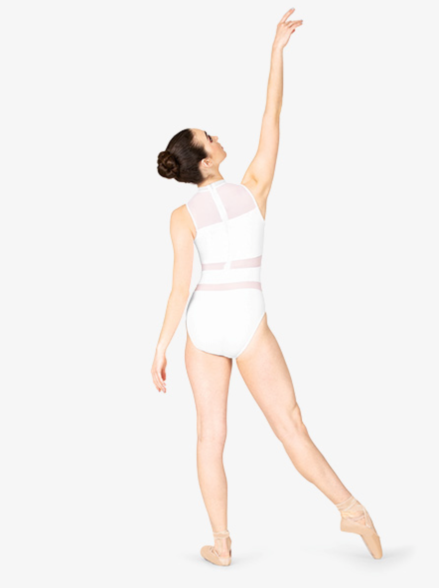 Mariia | High Neck Stripe Mesh Leotard | Snow