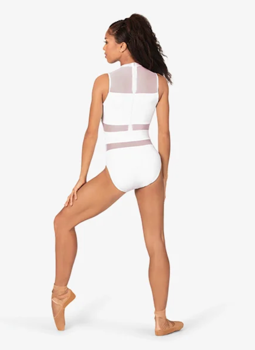 Mariia | High Neck Stripe Mesh Leotard | Snow