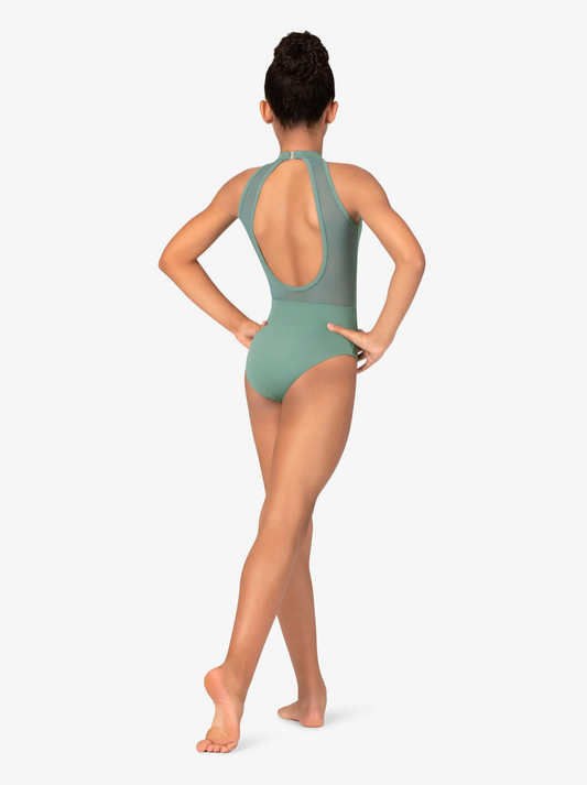 Mariia | Children's Open Back Halter Leotard | Pale Cacti