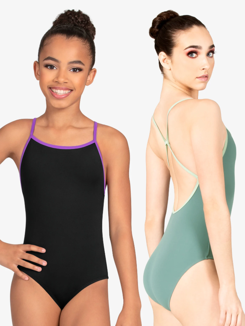Mariia | Children's Strappy Back Leotard | Lilac + Eggplant