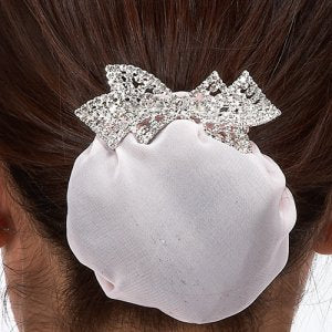 Dasha Designs | Rhinestone Bow + White Snood