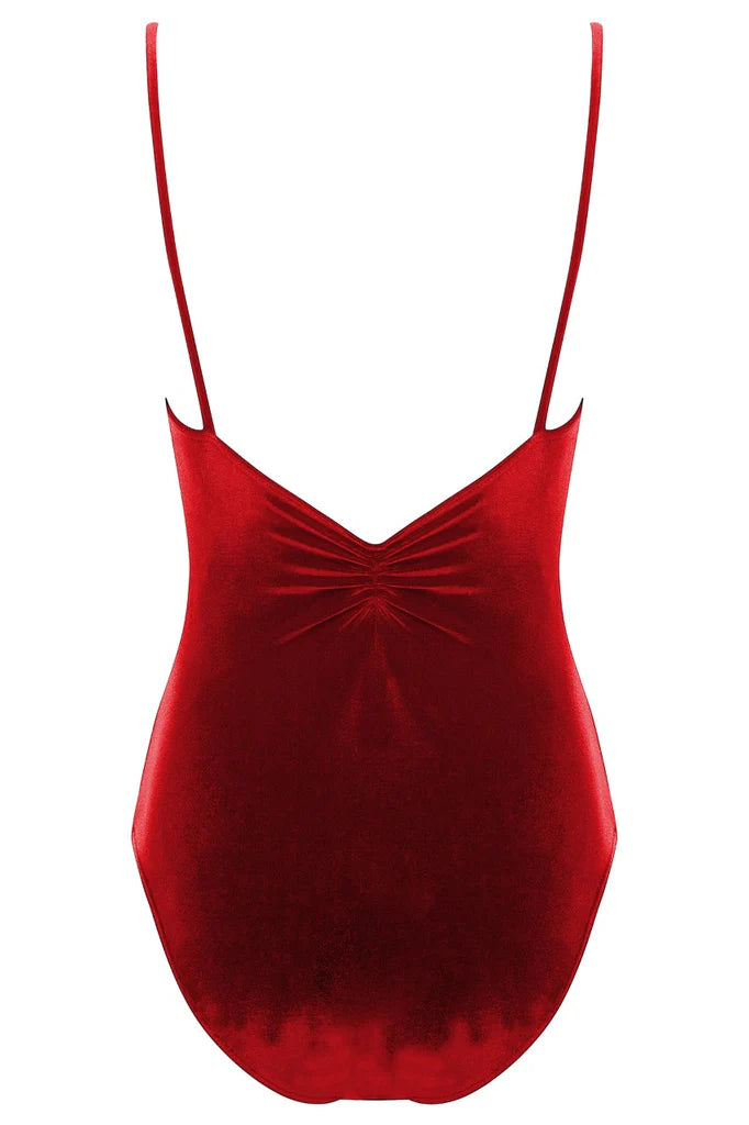 Bullet Pointe | Pinch-Front Velvet Leotard | Ruby