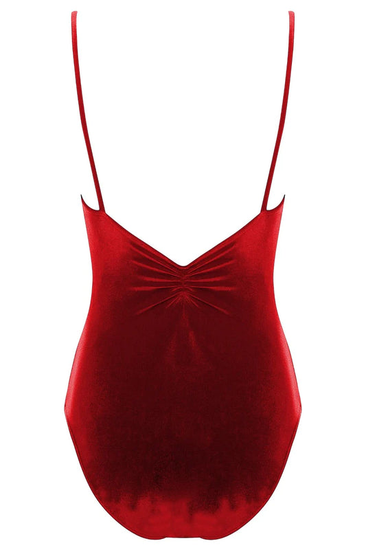 Bullet Pointe | Pinch-Front Velvet Leotard | Ruby