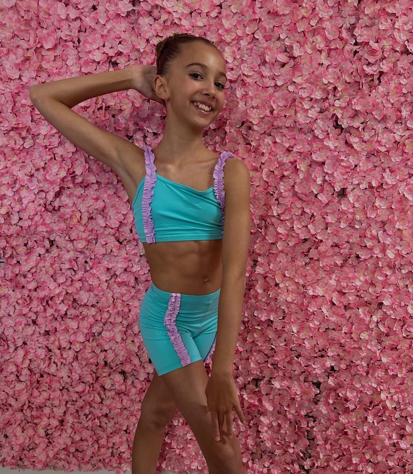 Teal & Lilac Ruffle Crop & Short Set