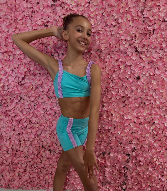 Teal & Lilac Ruffle Crop & Short Set
