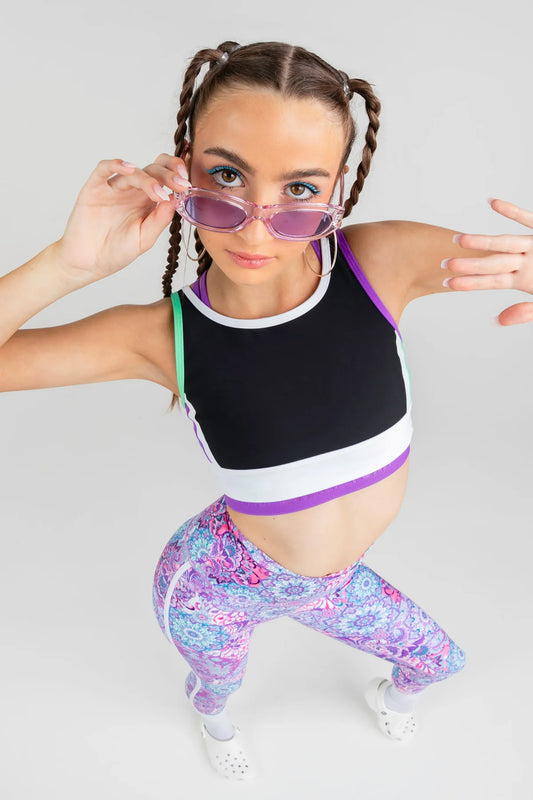 Athletica Crop Top | Black + Mint + Violet