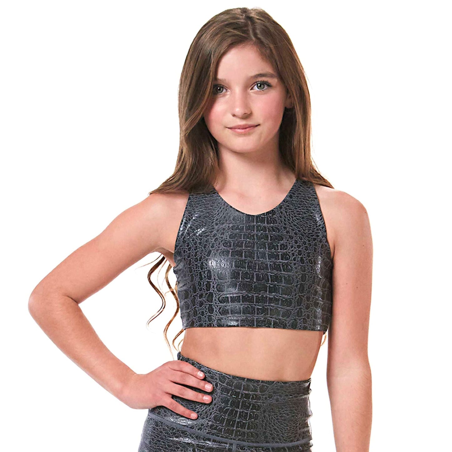 Vitality V-Neck Crop Top - Black Crocodile