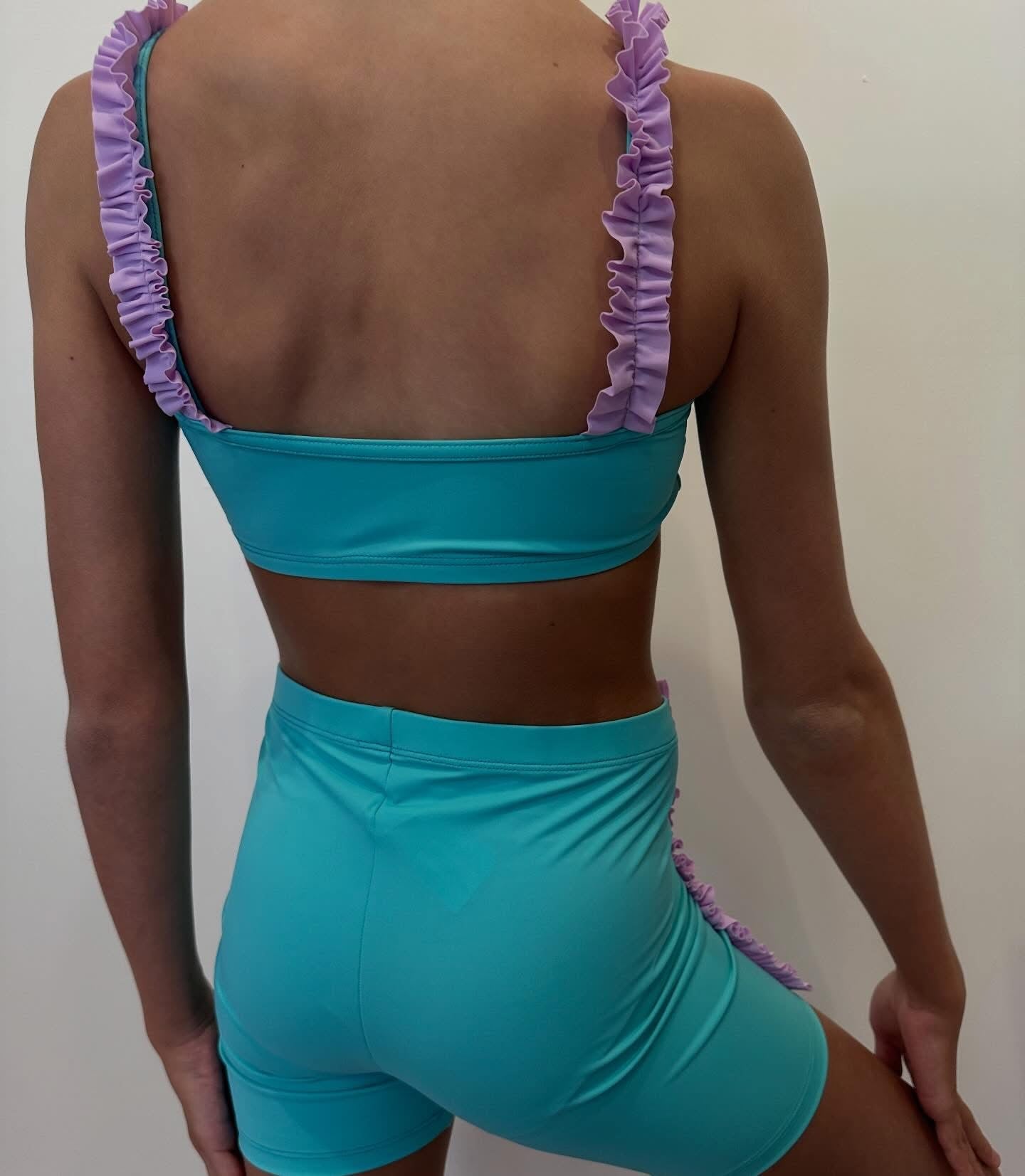 Teal & Lilac Ruffle Crop & Short Set