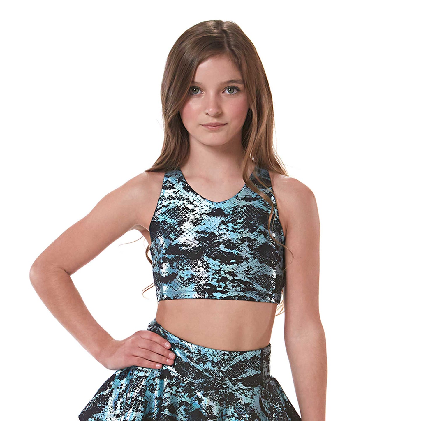 Vitality V-Neck Crop Top - Blue Snake