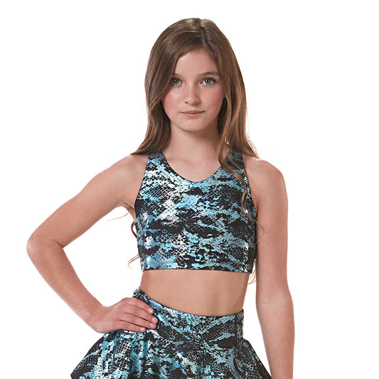 Vitality V-Neck Crop Top - Blue Snake