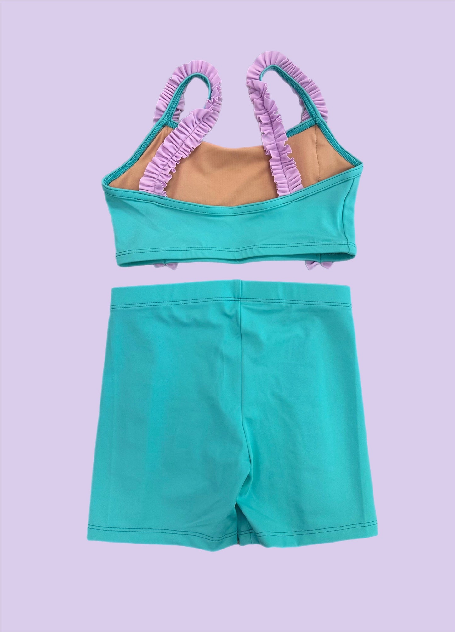 Teal & Lilac Ruffle Crop & Short Set