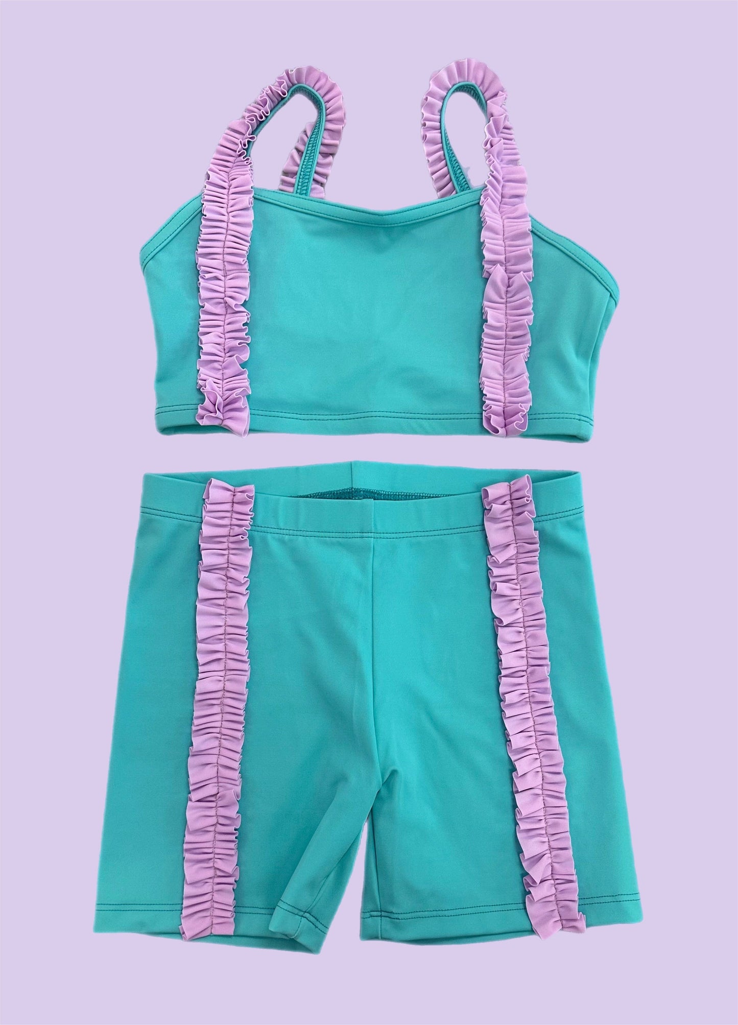 Teal & Lilac Ruffle Crop & Short Set