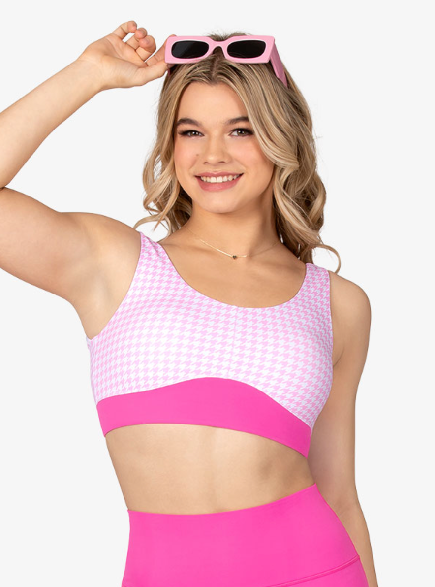 Lumi Collective | Houndstooth Color Block Bra Top | Hot Pink