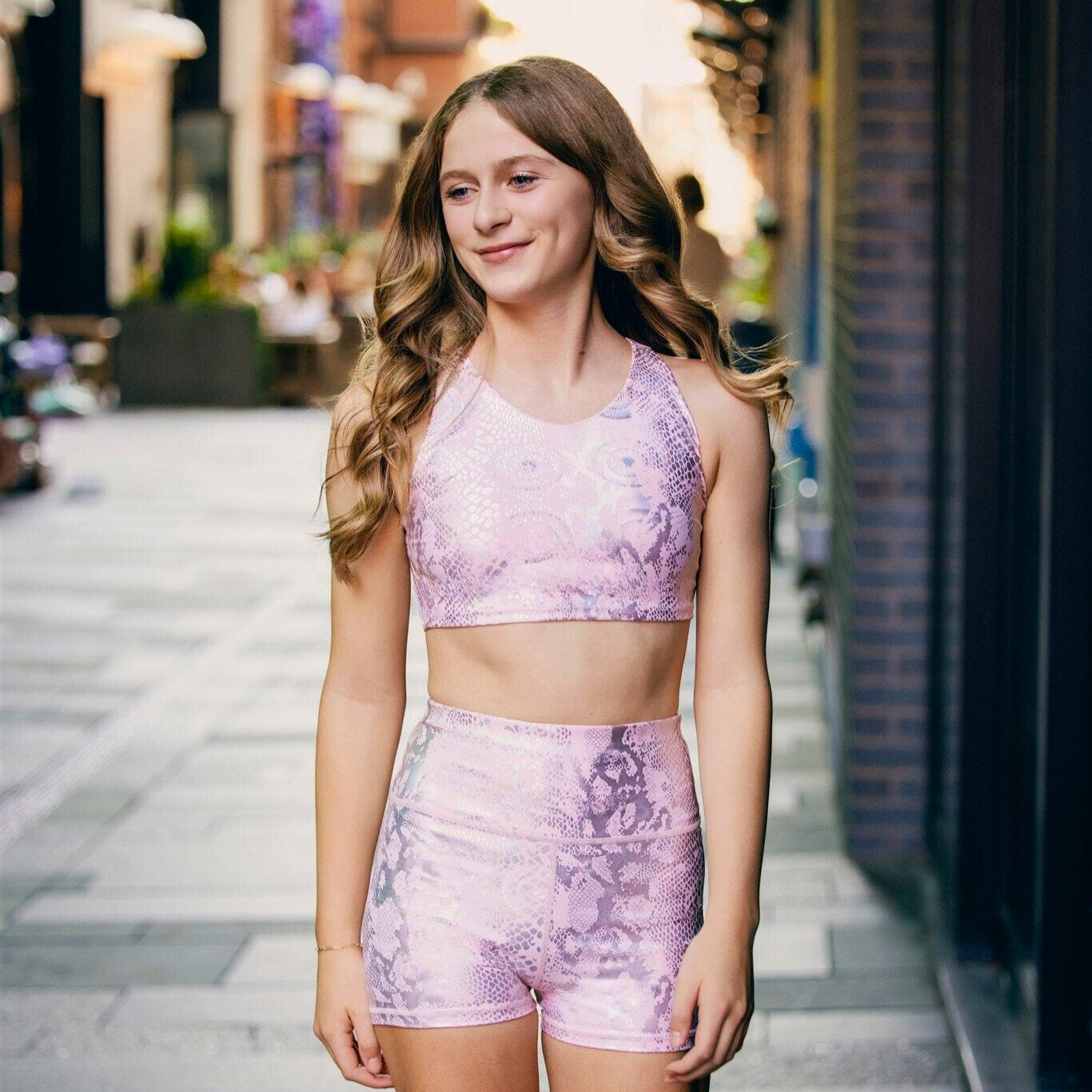 Vitality V-Neck Crop Top - Pink Snake